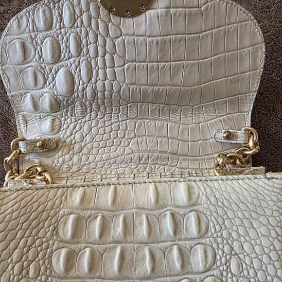 Brahmin Eloise Roses Crossbody Bag White Croc Embossed Brass Chain Rare - Picture 15 of 16